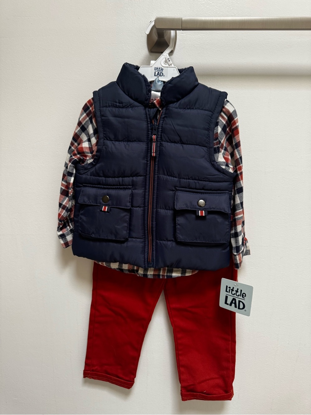 Toddler Boy Little Lad 3-pc Red Bomber Vest, Shirt & Pants Set NWT